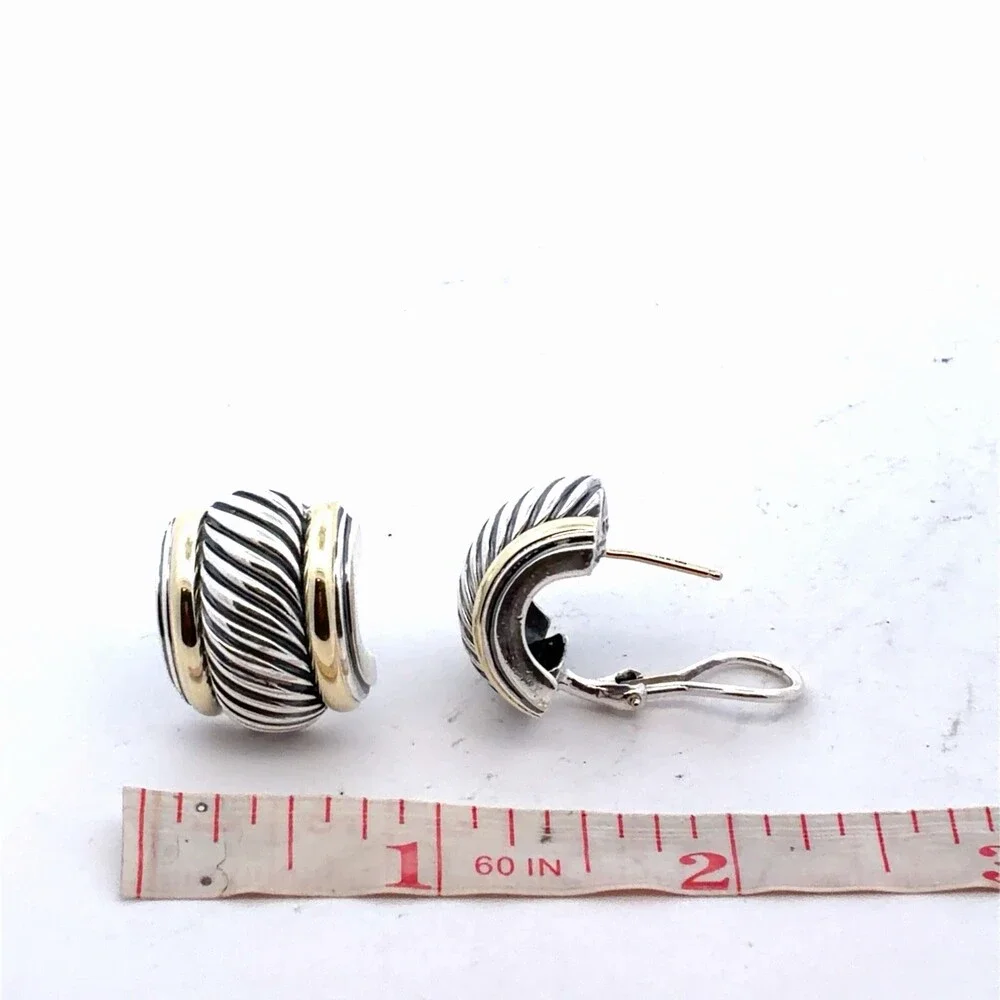David Yurman 925 Sterling Silver 14K Gold Thoroughbred Collection Omega Earrings